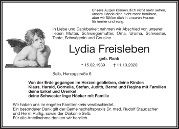 Traueranzeige von Lydia Freisleben von Frankenpost