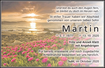 Traueranzeige von Martin Klett von Südthüringer Presse