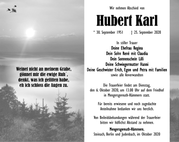 Traueranzeige von Hubert Karl von Südthüringer Presse