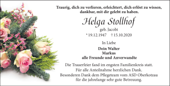 Traueranzeige von Helga Stollhof von Frankenpost