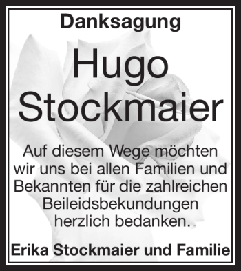 Traueranzeige von Hugo Stockmaier von Frankenpost