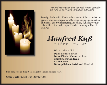 Traueranzeige von Manfred Kuß von Südthüringer Presse