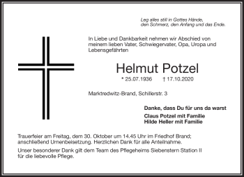 Traueranzeige von Helmut Potzel von Frankenpost