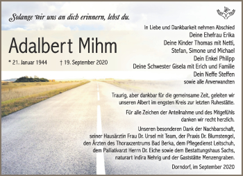Traueranzeige von Adalbert Mihm von Südthüringer Presse
