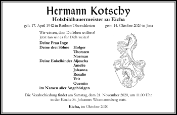 Traueranzeige von Hermann Kotschy von Südthüringer Presse