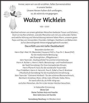 Traueranzeige von Walter Wicklein von Südthüringer Presse