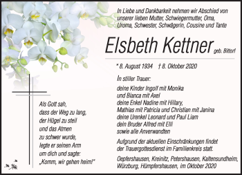 Traueranzeige von Elsbeth Kettner von Südthüringer Presse
