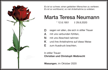 Traueranzeige von Marta Teresa Neumann von Südthüringer Presse