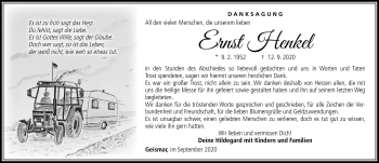 Traueranzeige von Ernst Henkel von Südthüringer Presse