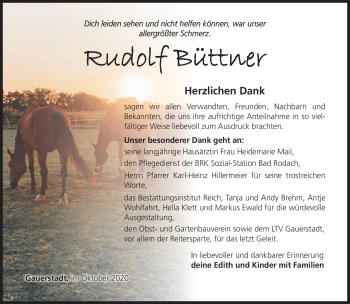 Traueranzeige von Rudolf Büttner von Südthüringer Presse