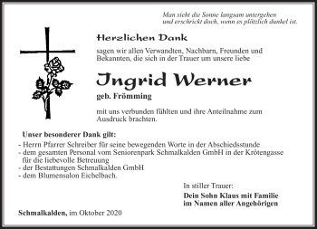 Traueranzeige von Ingrid Werner von Südthüringer Presse