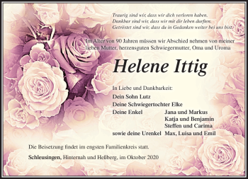 Traueranzeige von Helene Ittig von Südthüringer Presse