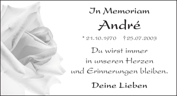 Traueranzeige von André  von Südthüringer Presse