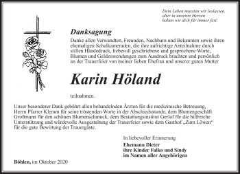 Traueranzeige von Karin Höland von Südthüringer Presse