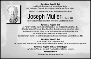 Traueranzeige von Joseph Müller von Neue Presse Coburg