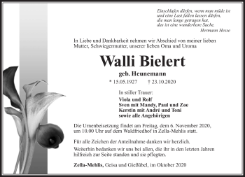 Traueranzeige von Walli Bierlert von Südthüringer Presse