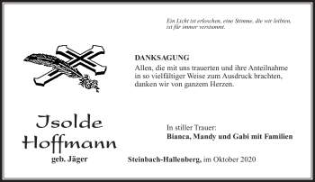 Traueranzeige von Isolde Hoffmann von Südthüringer Presse