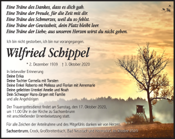 Traueranzeige von Wilfried Schippel von Südthüringer Presse
