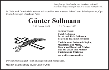Traueranzeige von Günter Sollmann von Südthüringer Presse