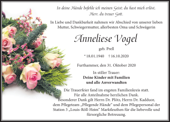 Traueranzeige von Annelise Vogel von Frankenpost