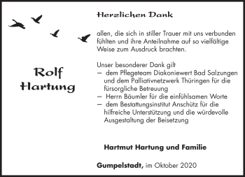 Traueranzeige von Rolf Hartung von Südthüringer Presse
