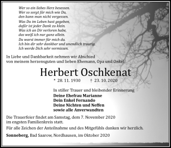 Traueranzeige von Herbert Oschkenat von Südthüringer Presse