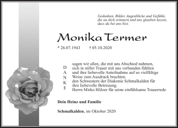 Traueranzeige von Monika Tremer von Südthüringer Presse