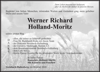 Traueranzeige von Werner Richard Holland-Moritz von Südthüringer Presse