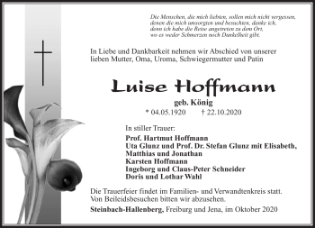 Traueranzeige von Luise Hoffmann von Südthüringer Presse