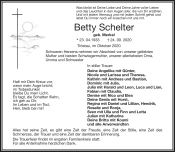 Traueranzeige von Betty Schelter von Frankenpost