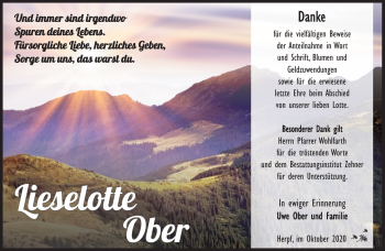 Traueranzeige von Lieselotte Ober von Südthüringer Presse