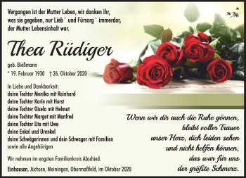 Traueranzeige von Thea Rüdiger von Südthüringer Presse