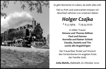Traueranzeige von Holger Czajka von Südthüringer Presse