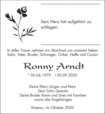 Traueranzeige von Ronny Arndt von Südthüringer Presse