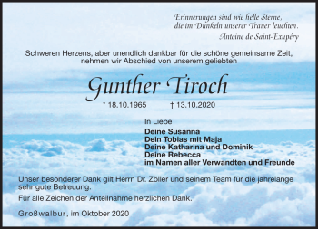 Traueranzeige von Gunther Tiroch von Neue Presse Coburg