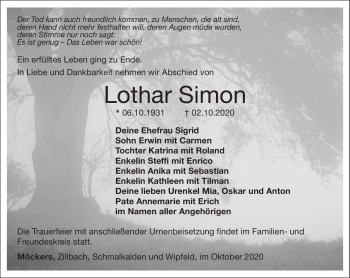 Traueranzeige von Lothar Simon von Südthüringer Presse