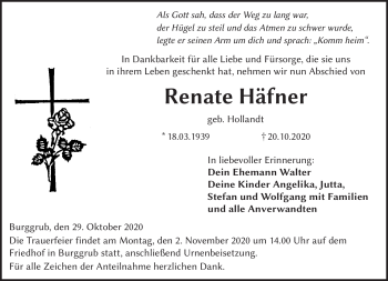 Traueranzeige von Renate Häfner von Neue Presse Coburg