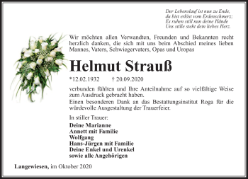Traueranzeige von Helmut Strauß von Südthüringer Presse