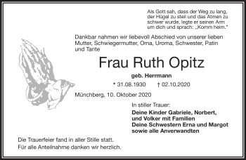 Traueranzeige von Ruth Opitz von Frankenpost