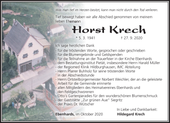 Traueranzeige von Horst Krech von Südthüringer Presse