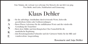 Traueranzeige von Klaus Dehler von Neue Presse Coburg