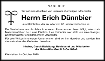 Traueranzeige von Erich Dünnbier von Neue Presse Coburg