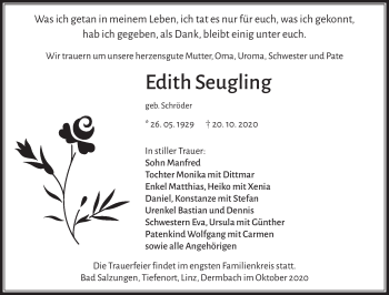 Traueranzeige von Edith Seugling von Südthüringer Presse