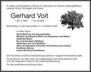 Traueranzeige von Gerhard Voit von Frankenpost