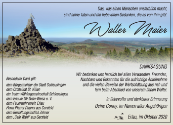 Traueranzeige von Walter Maier von Südthüringer Presse