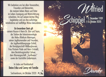 Traueranzeige von Wilfried Schippel von Südthüringer Presse