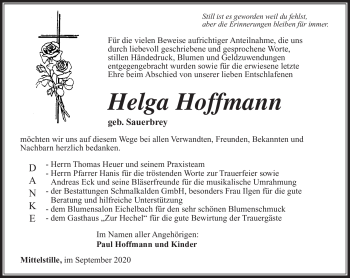 Traueranzeige von Helga Hoffmann von Südthüringer Presse