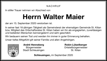 Traueranzeige von Walter Maier von Südthüringer Presse