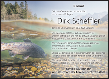 Traueranzeige von Dirk Scheffler von Südthüringer Presse