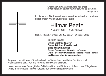 Traueranzeige von Hilmar Peetz von Frankenpost